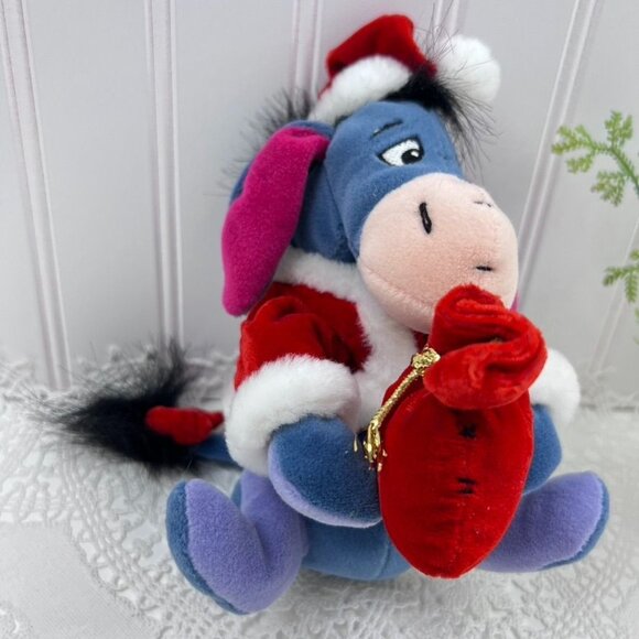 Disney Christmas Santa Eeyore Plush Toy With Red Santa Outfit & Sack Stuffed - Picture 4 of 11